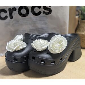 NWT CROCS Black and White Siren Rosette Clogs Women's Size 10